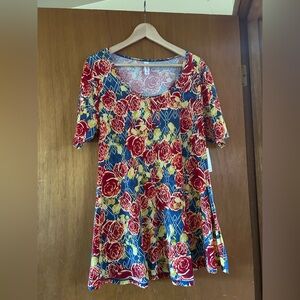 LuLaRoe Red and Blue Floral Blouse